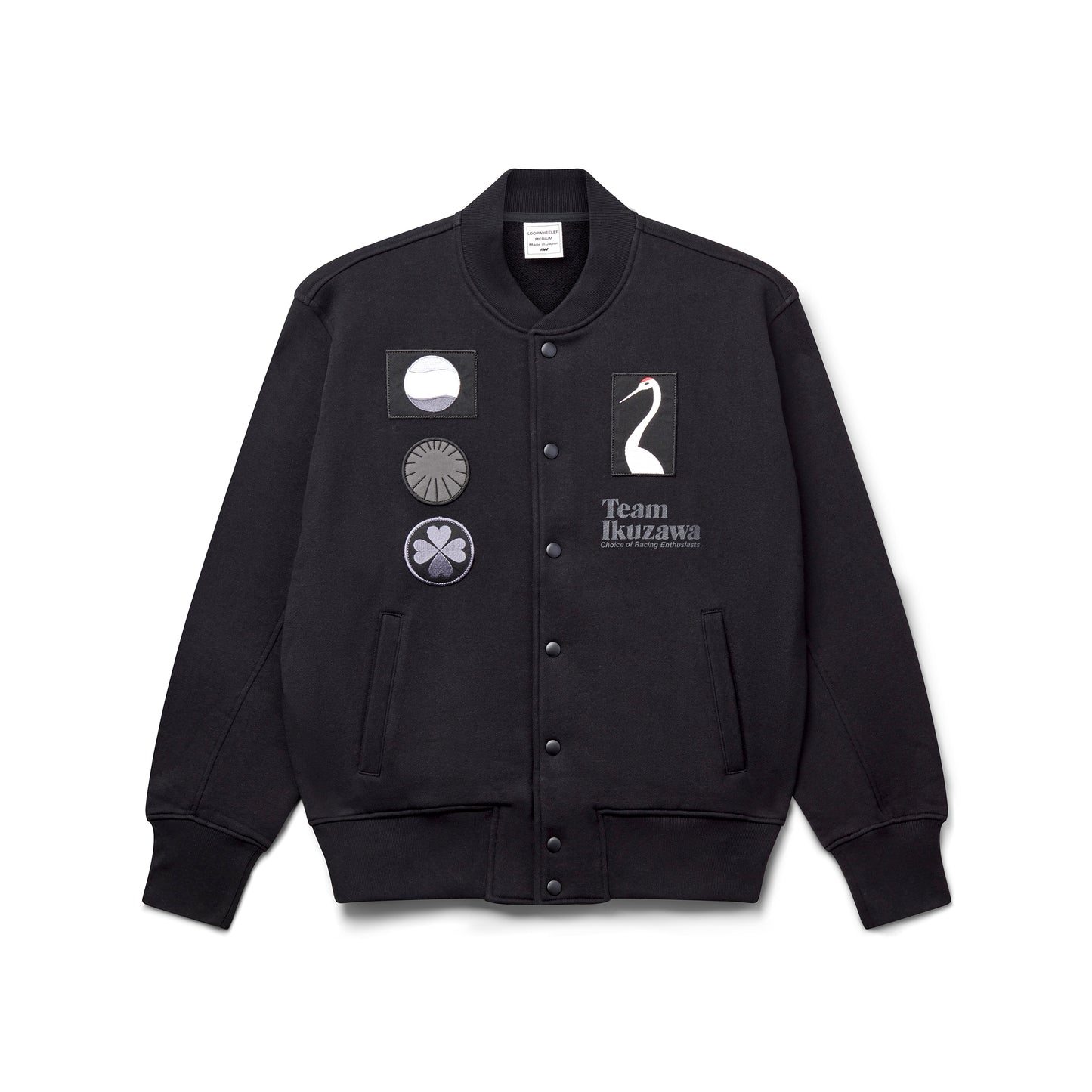 Loopwheeler x Team Ikuzawa Black Sweatshirt Varsity Jacket