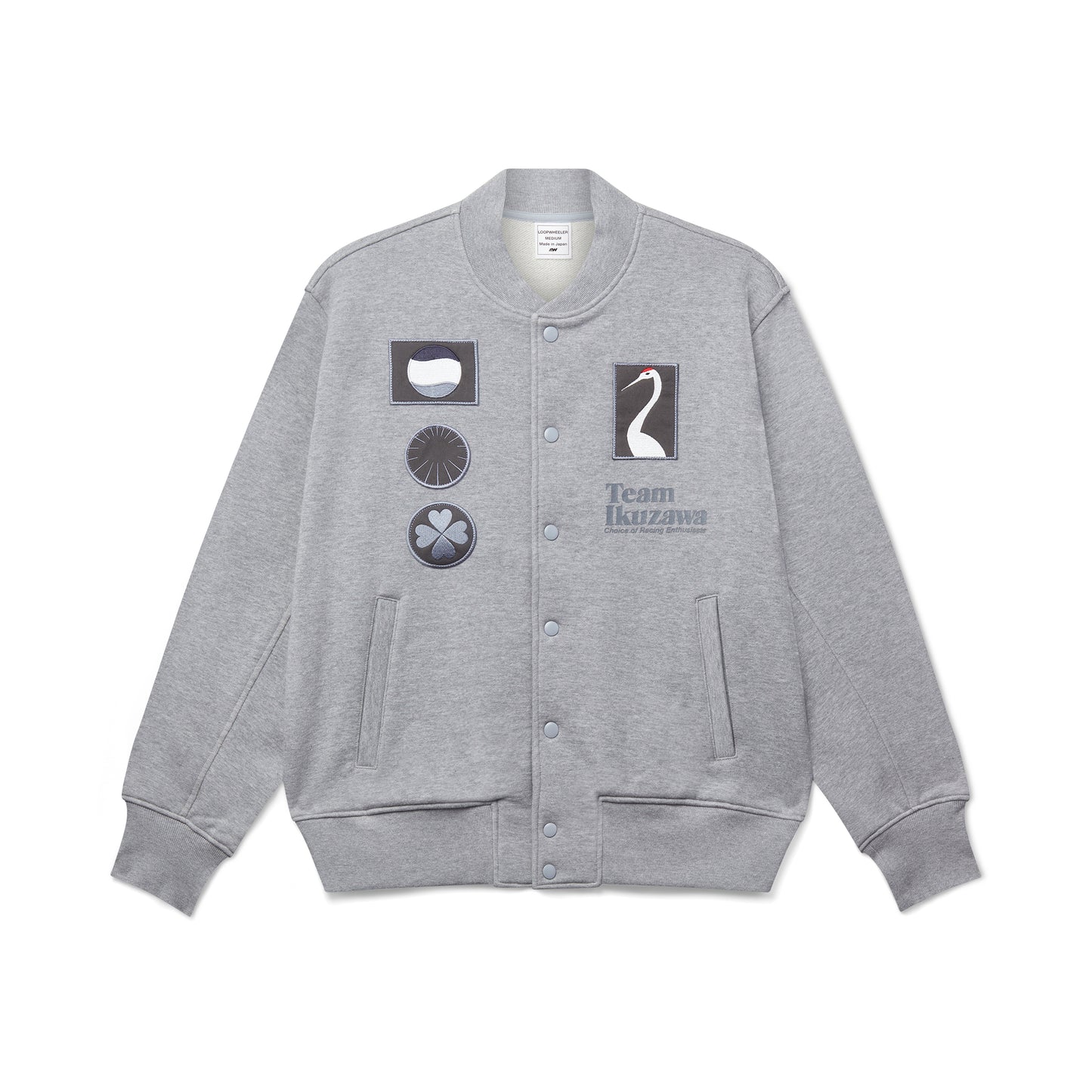 Loopwheeler x Team Ikuzawa Grey Sweatshirt Varsity Jacket