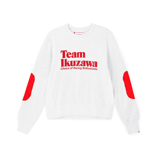 Team Ikuzawa 1980s Heritage Elbow-Patch Crewneck (White & Red)